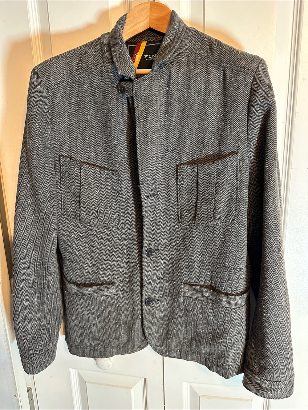 Men's Gray Herringbone Lightweight Shirt Jacket by